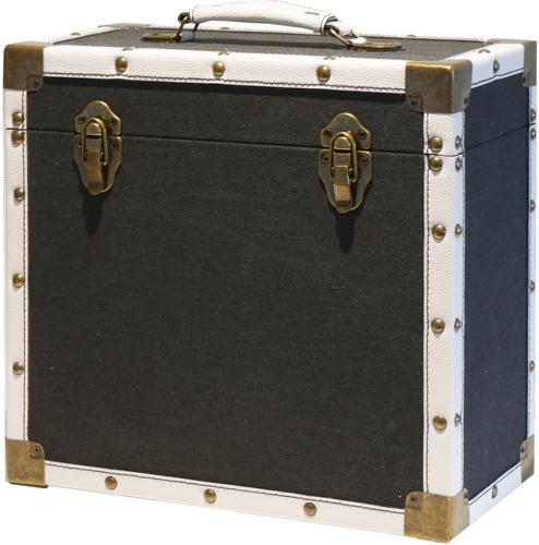 12" LP Vinyl Record Storage Case - Vintage Style Black Cloth and White Faux Leather Edging