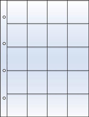 Polyester 57x57mm 2x2" (20 Pocket) Top-Loading Archival Refill Sheets for 35mm Mounted Slides - Pack of 10