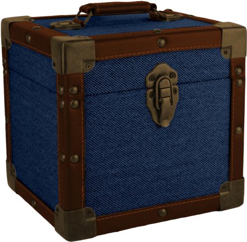 7" Vinyl Record Storage Case - Vintage Style Dark Blue Cloth and Faux Leather Edging
