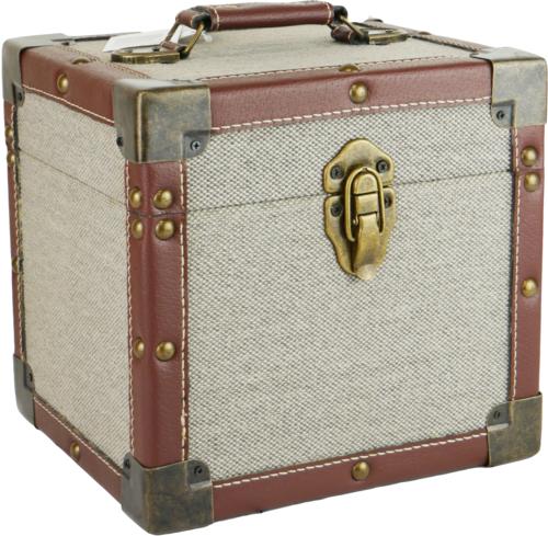7" Vinyl Record Storage Case - Vintage Style Grey Cloth and Faux Leather Edging