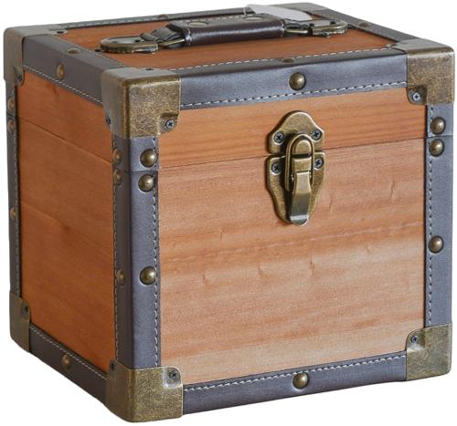 7" Vinyl Record Storage Case - Wood Effect with Grey Faux Leather Edging