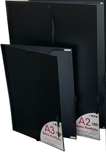 A3 Retro Portfolio - Acid-Free Fold-Out Art & Document Case with Cotton Ties - Black
