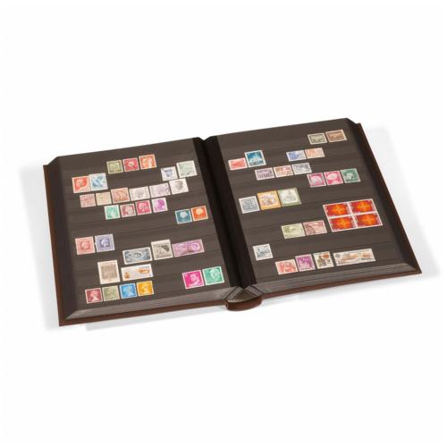 A4 Bonded Leather Stamp Stockbook - 32 Black Pages, 64 Sides - Burgundy