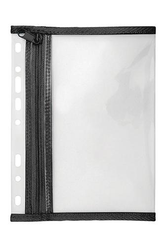 A4 Clear punched Single Zipper Wallet with black trim