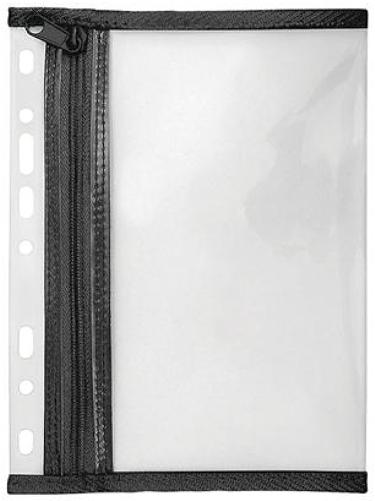 A4 Clear punched Single Zipper Wallet with black trim