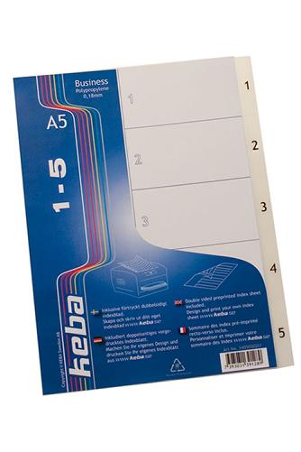 A5 Polypropylene 5 part punched Dividers