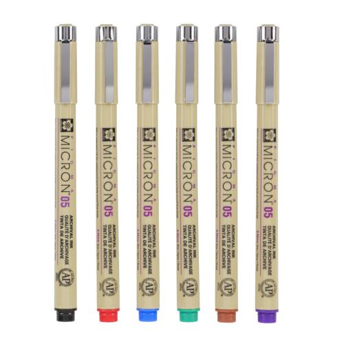 Acid Free Writing Pens - Pack of 6 (Black/Blue/Red/Green/Brown/Purple)