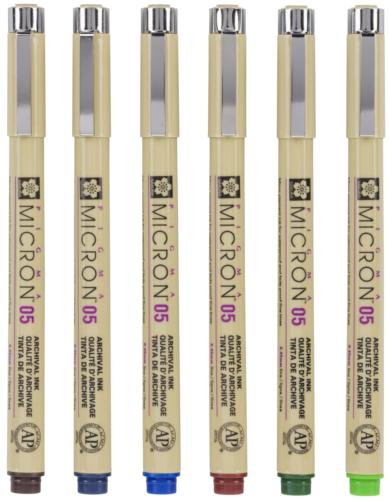 Acid Free Writing Pens - Pack of 6 (Sepia/Blue Black/Royal Blue/Burgundy/Hunter Green/Fresh Green)