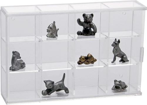 Frameless Acrylic Display Showcase - Wall-Mountable with Sliding Door - 180mm Wide, 12 Spaces