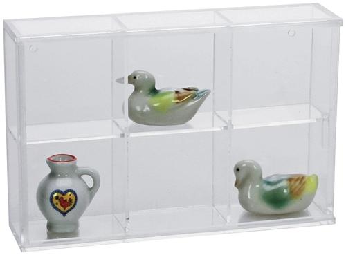 Frameless Acrylic Display Showcase - Wall-Mountable with Sliding Door - 180mm Wide, 6 Spaces