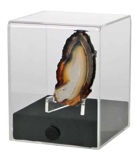 Acrylic Display Cube with Velour-Covered Black Wooden Base - 120 x 120 x 140mm