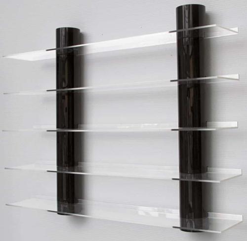 Designer Acrylic Wall Shelf Display - Black Columns and Transparent Shelves
