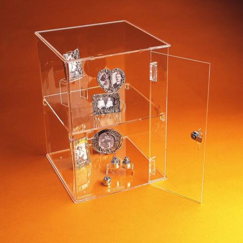 Acrylic Square Lockable Display Case 40cm high, 29cm square and 1 shelf
