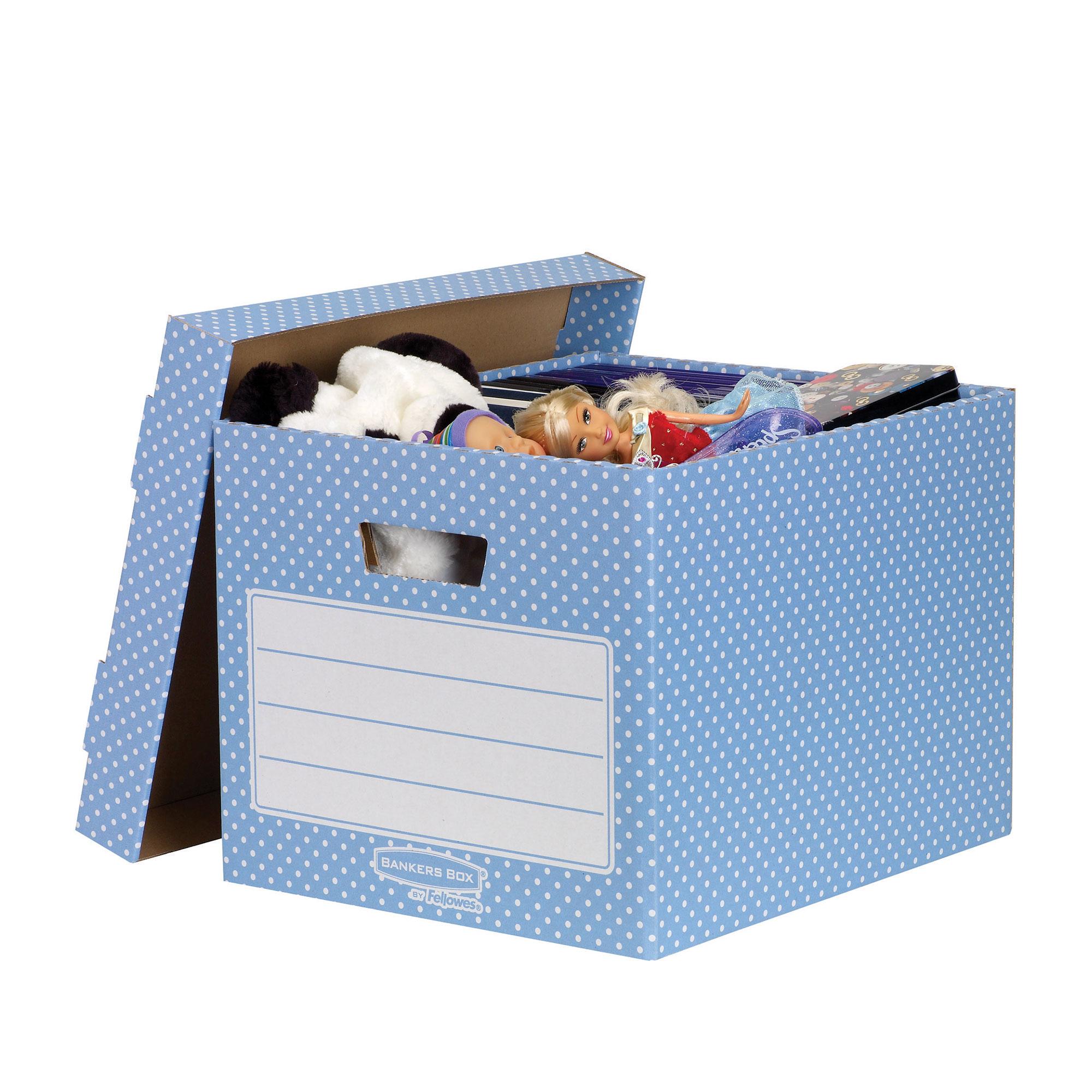 Archive Storage Box Blue/White Polka dot design for A4 or Folio files - single