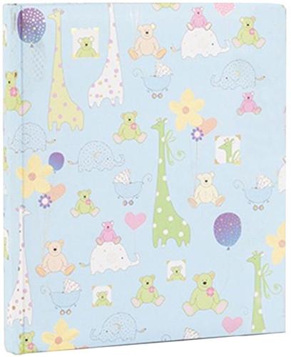 Baby Animals Bear & Giraffe Slip-In Photo Album - Holds 100 6x4.5" Prints, Blue Pastel Design