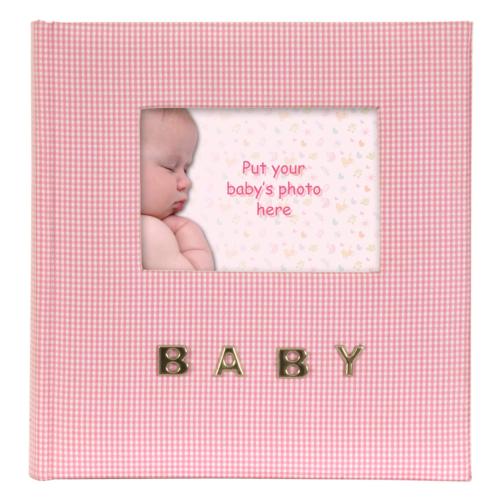 Baby Gingham Fabric 6x4 Slip-in Memo Photo Album for 100 prints - Pink