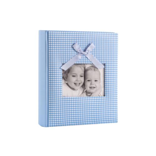 Baby Gingham Fabric with Bow 6x4.5 Slip-in Memo Photo Album - Blue