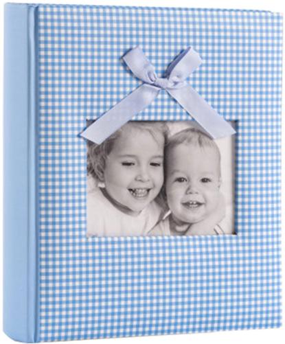 Blue Gingham Baby Slip-In Photo Album with Satin Bow - Holds 200 Landscape 6x4" Prints