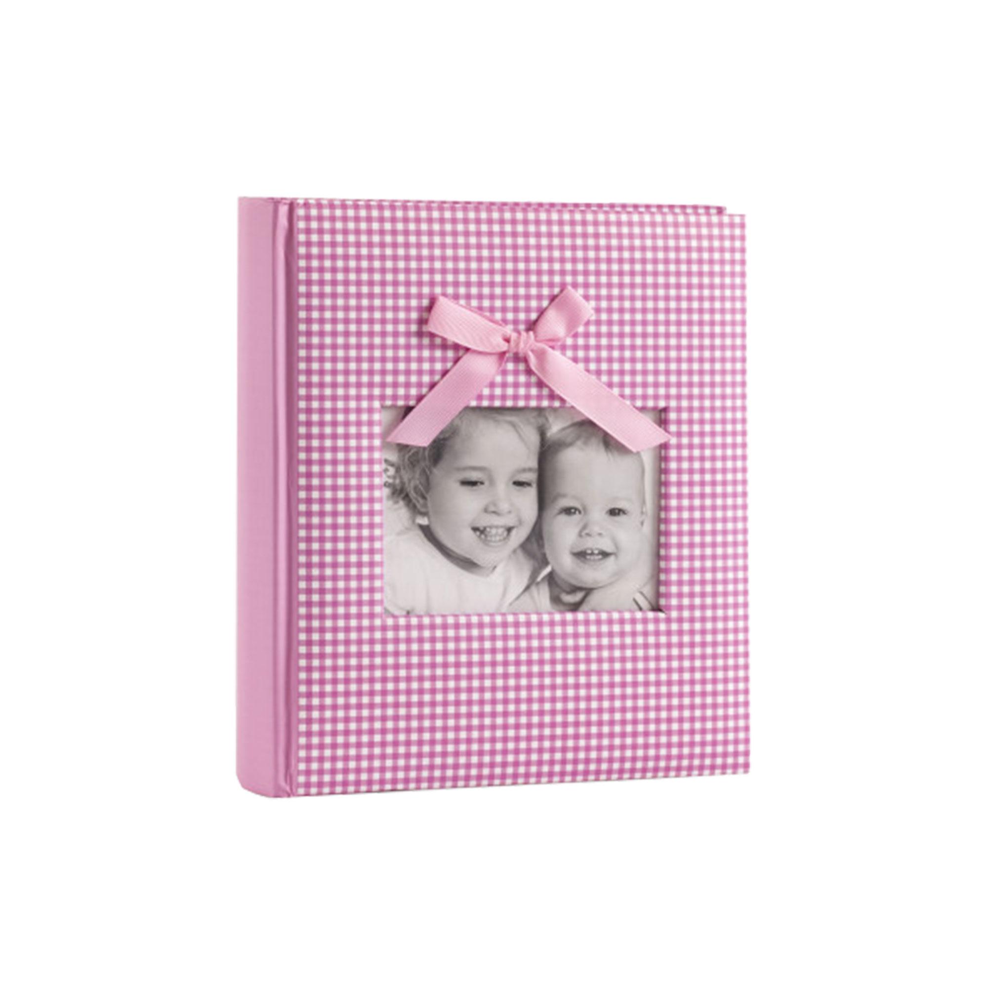 Baby Gingham Fabric with Bow 6x4.5 Slip-in Memo Photo Album - Pink