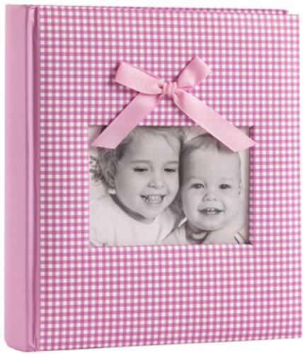 Pink Gingham Baby Slip-In Photo Album with Satin Bow - Holds 200 Landscape 6x4" Prints