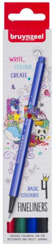 Basic Fineliner Writing Pen Set - Pack of 4 (Black/Blue/Red/Green)
