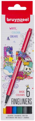 Basic Fineliner Writing Pen Set - Pack of 6 (Black/Blue/Red/Green/Yellow/Grey)