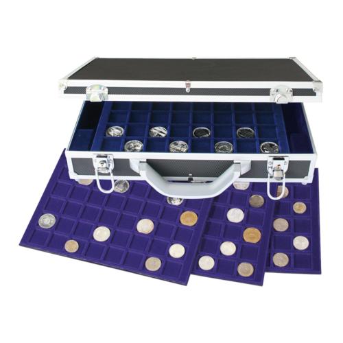 Black Diamond Pattern Textured Finish Coin Case with aluminium edging for 5 Large trays