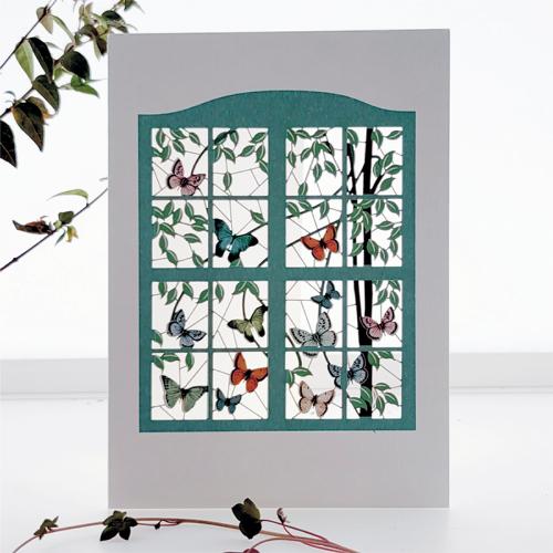 Butterflies Through Shaped Window Greeting Card