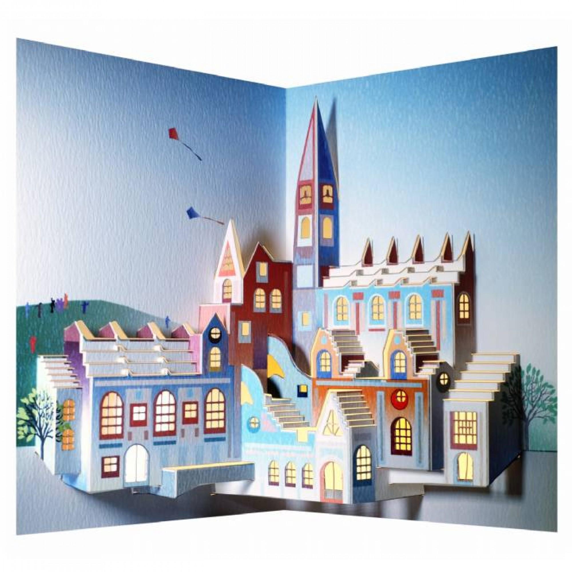 Cathedral Town Scene - Amazing Pop-up Laser Cut Greeting Card