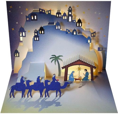 Laser-Cut Pop-Up Christmas Card - Nativity Scene with Three Wise Men (5x7")