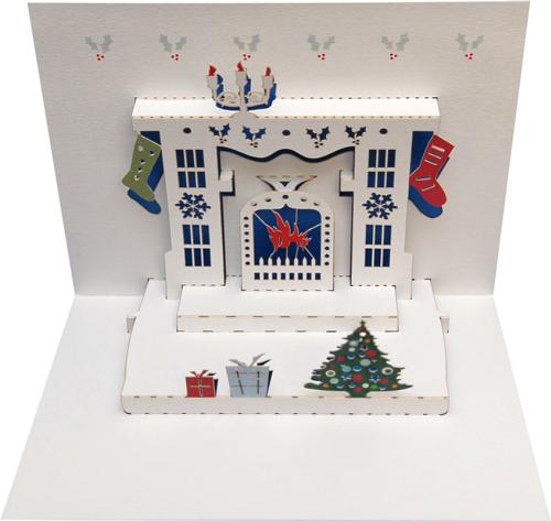 Christmas Fireplace Laser-Cut Pop-Up Greeting Card  (5x7")