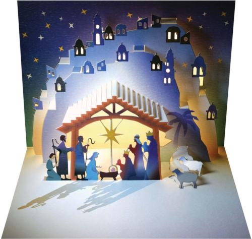 Laser-Cut Pop-Up Christmas Card - Shepherds and Kings Nativity Scene (5x7")