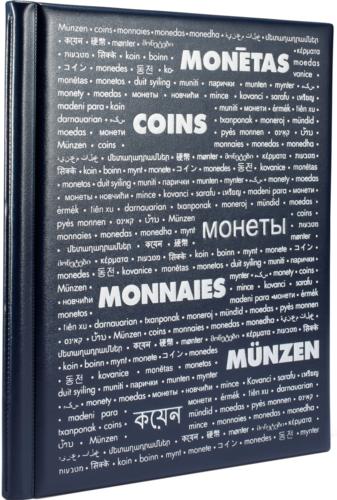 Coin Album Wallet for 200 Coin Holders - Navy Blue Padded Cover with Integrated Sheets