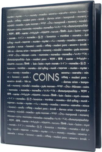 Coin Album Wallet for 96 Coins up to 33mm - Navy Blue Padded Cover with Integrated Sheets