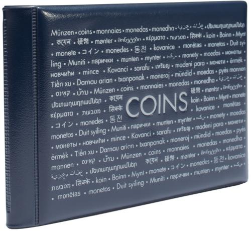 Compact Coin Album Wallet for 48 Coins up to 33mm - Navy Blue Padded Cover with Integrated Sheets