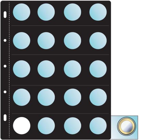 Compact Premier Coin Holder Refills - Black Card with 20 Pockets up to 25mm (Single)