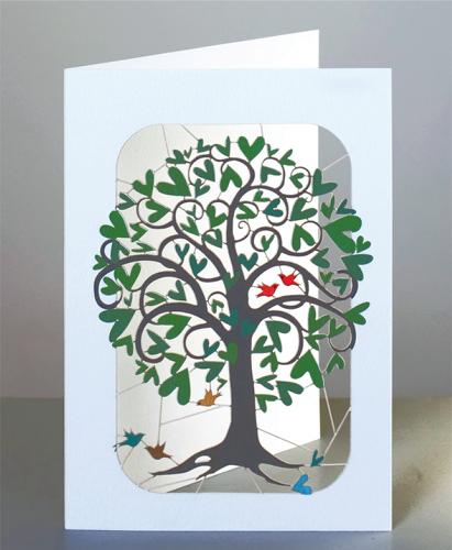 Curling Green Heart Tree Greeting Card