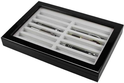 Luxury Writing Instrument Display Case - High-Gloss Black with Beige Velour Interior