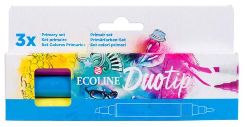 Ecoline Duo Tip Pen Set Primary - Pack of 3 (Blue/Yellow/Pink)