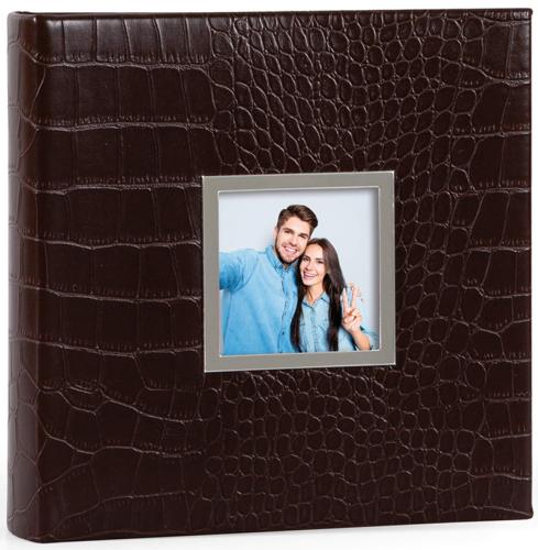 Fernando Brown Patent Crocodile-Effect Slip-In Photo Album - Holds 160 Landscape 6x4.5" Prints