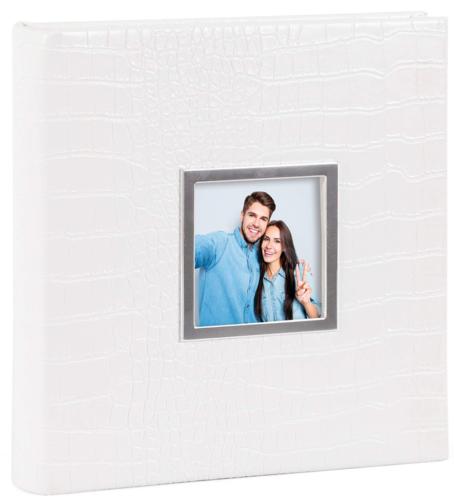 Fernando White Patent Crocodile-Effect Slip-In Photo Album - Holds 160 Landscape 6x4.5" Prints