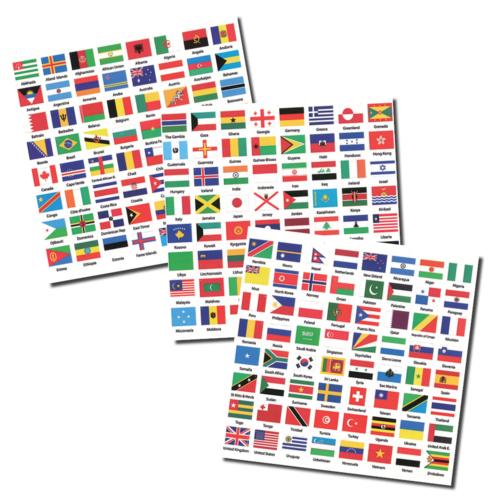 Flags of the World self-adhesive Labels - 3 sheets with 192 countries