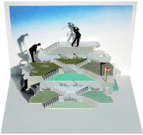 Golf Course and Players Laser-Cut Pop-Up Greeting Card (5x7")