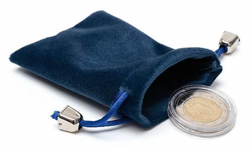 Large Velour Coin Pouch Drawstring Bag - Blue