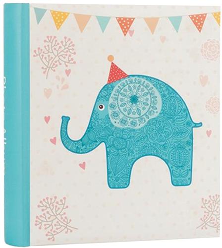 Party Elephant Slip-In Photo Album - Holds 200 6x4.5" Prints, Turquoise Cover with Bunting Design