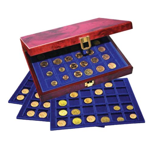 Premium Coin Box Burl Wood Lacquer finish for 3 Premium Trays