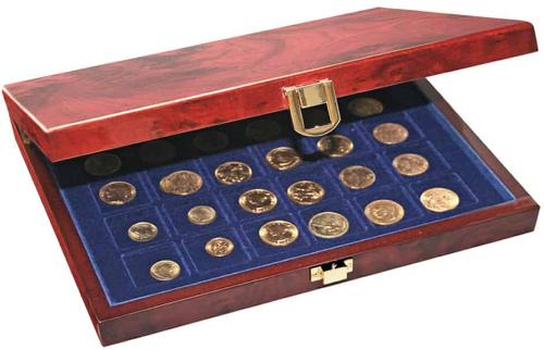 Premium Coin Box Burl Wood Lacquer finish for 3 Premium Trays