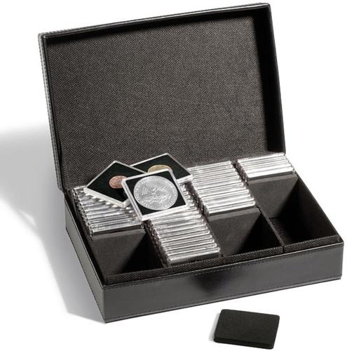 Presidio Coin Presentation Box - Black Leatherette with Dividers for Quadrum Capsules and Coin Holders