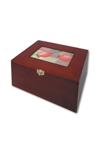Real Mahogany Wood Box for Photo & Postcards with 5 Index Cards
