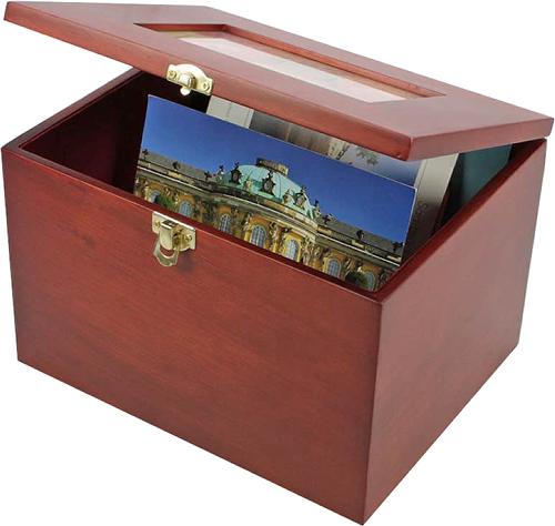 Luxury Mahogany Wood Photo & Postcard Storage Box - Holds Up to 400 Photos